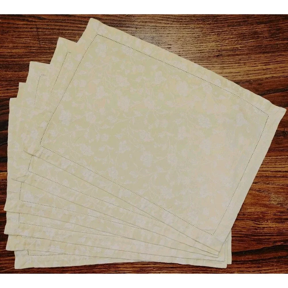 VTG Yellow With Cream Vine Design Placemats Set Of 6, 12